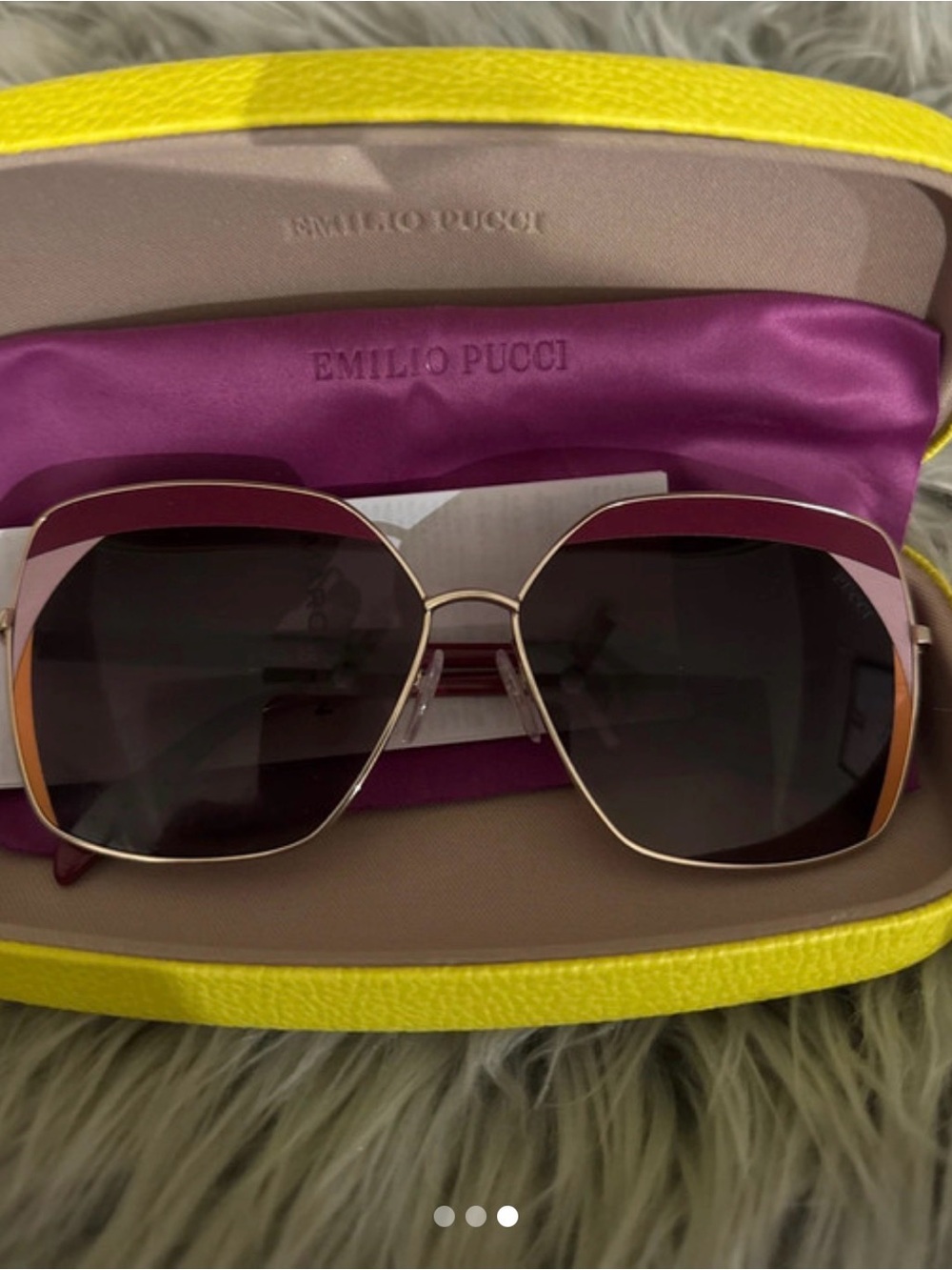 Emilio Pucci Burgundy to Pink Gradient Cat-Eye Sunglasses with Yellow Case - Picture 2 of 2
